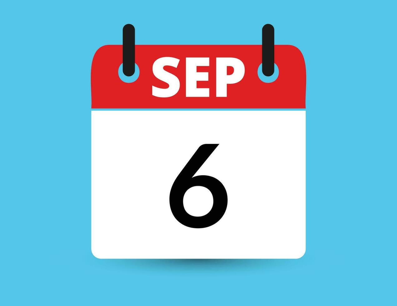 september 6. vlak icoon kalender geïsoleerd Aan blauw achtergrond. datum en maand vector illustratie