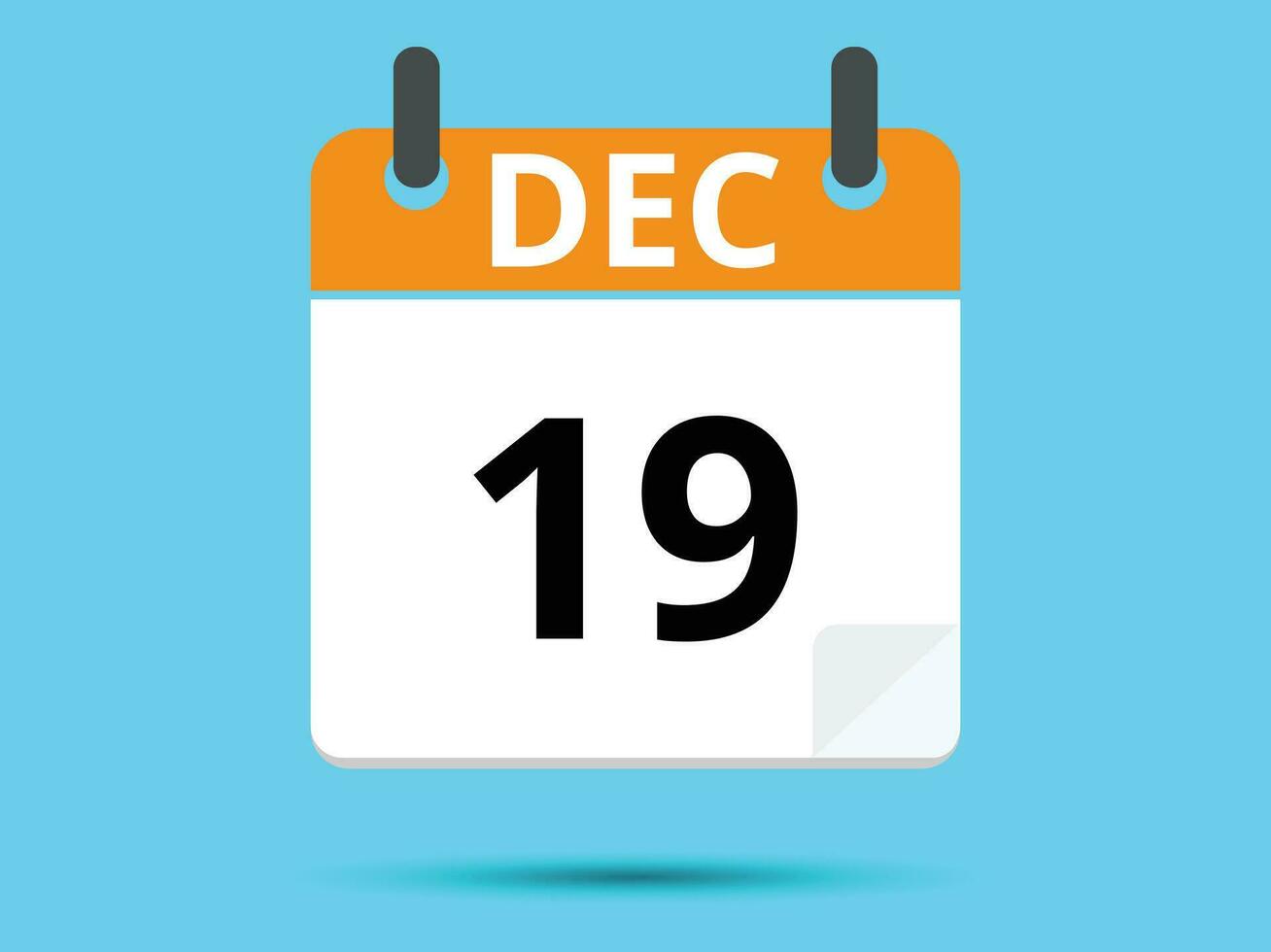 19 december. vlak icoon kalender geïsoleerd Aan blauw achtergrond. vector illustratie.