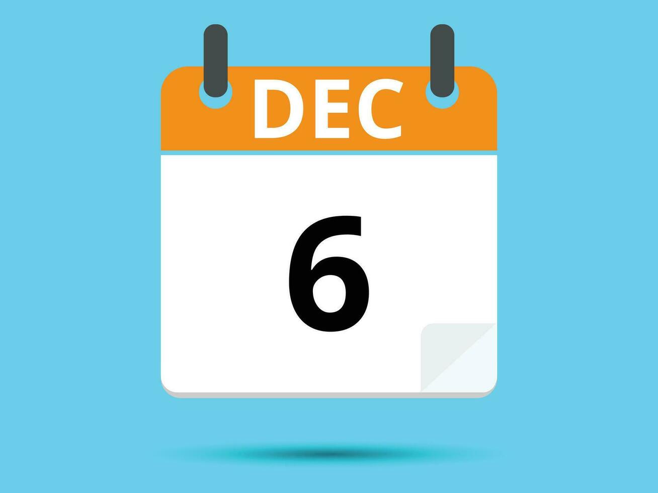 6 december. vlak icoon kalender geïsoleerd Aan blauw achtergrond. vector illustratie.