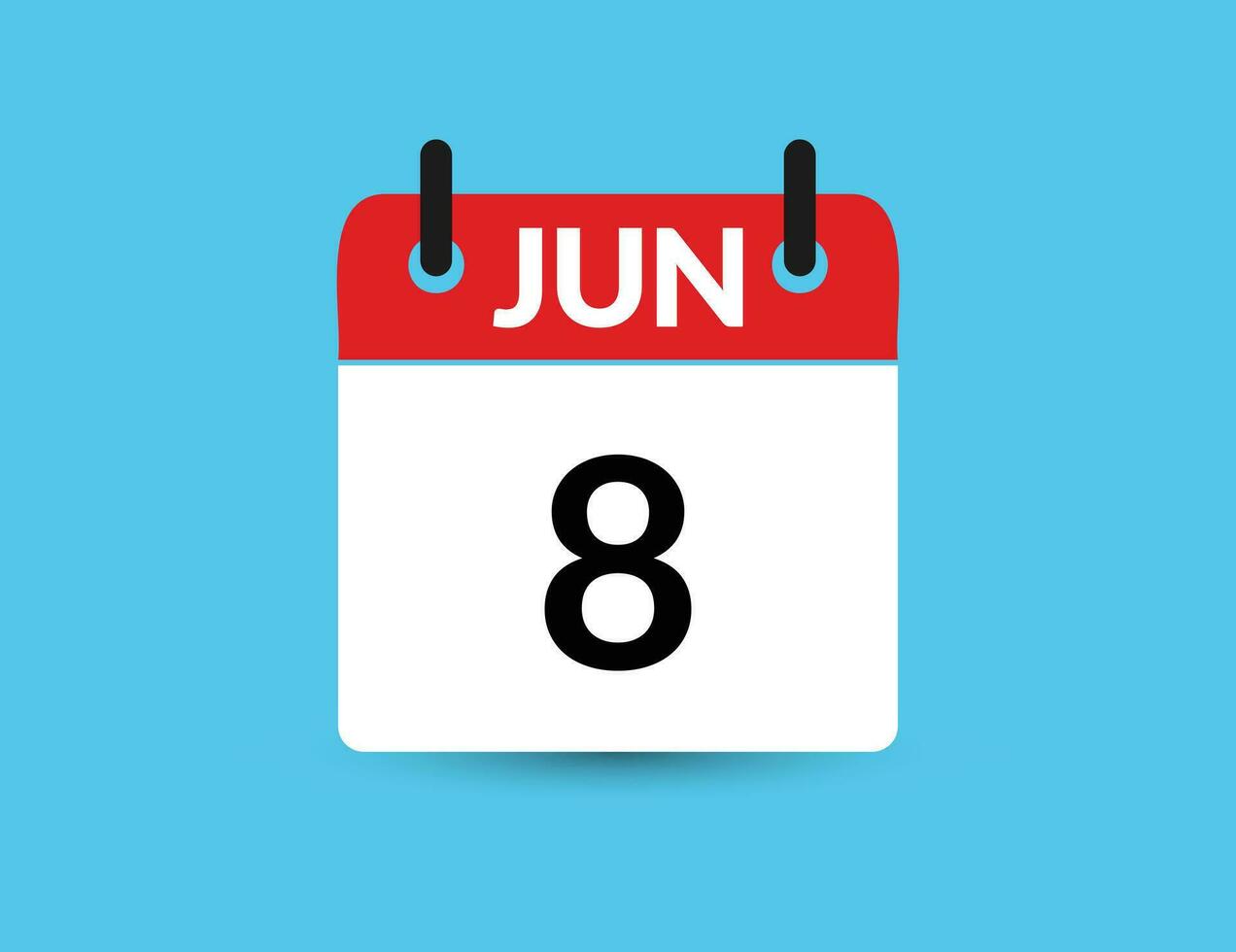juni 8. vlak icoon kalender geïsoleerd Aan blauw achtergrond. datum en maand vector illustratie