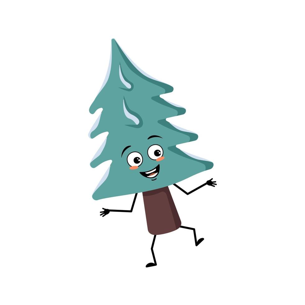 schattige kerstboom met vrolijke emoties, dansen vector