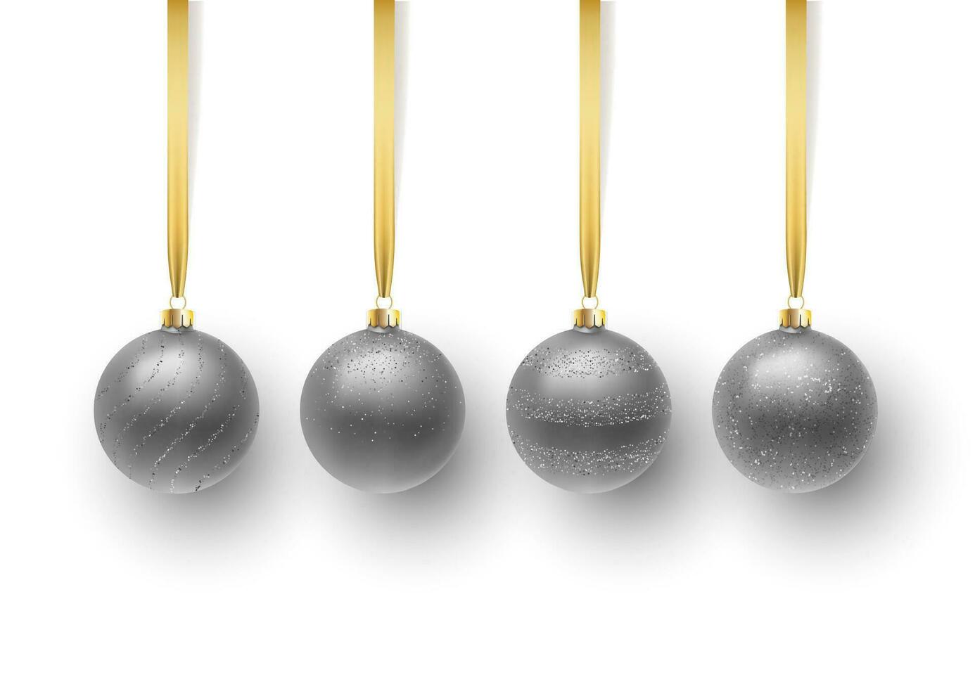reeks van zilver Kerstmis bal, met een ornament en lovertjes. geïsoleerd Aan transparant achtergrond. vector illustratie.