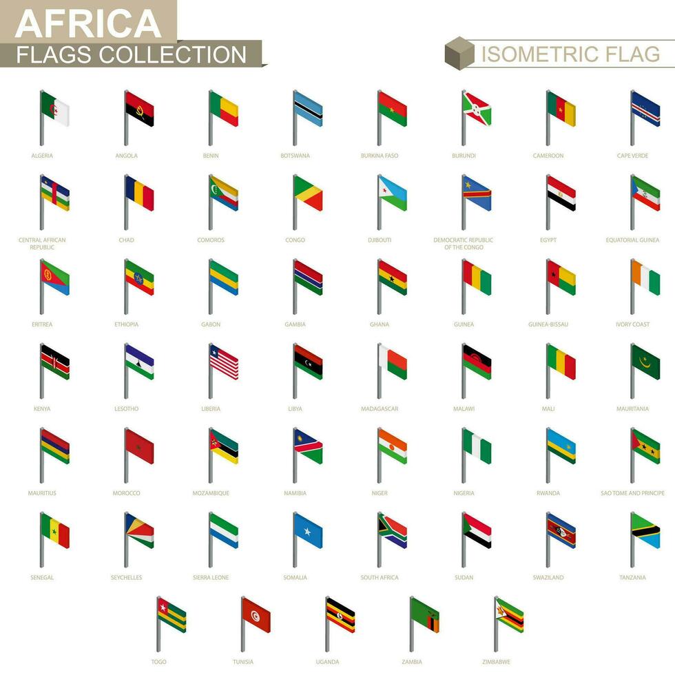 isometrische vlag verzameling, landen van Afrika. vector
