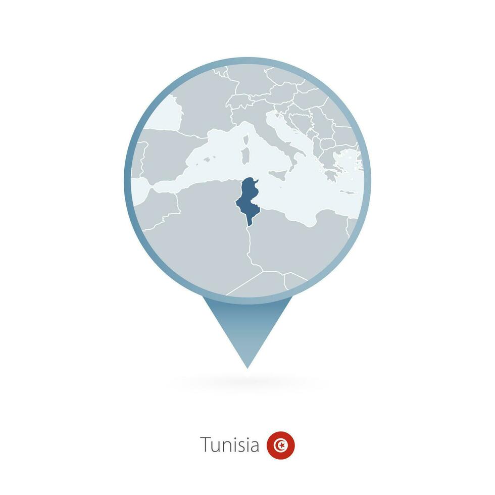 kaart pin met gedetailleerd kaart van Tunesië en naburig landen. vector