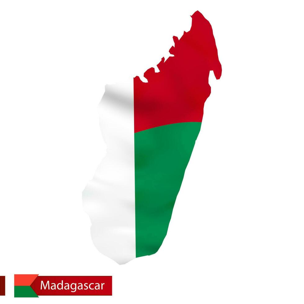 Madagascar kaart met golvend vlag van land. vector