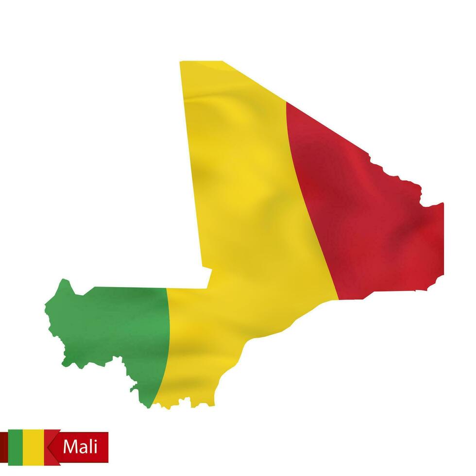 Mali kaart met golvend vlag van land. vector