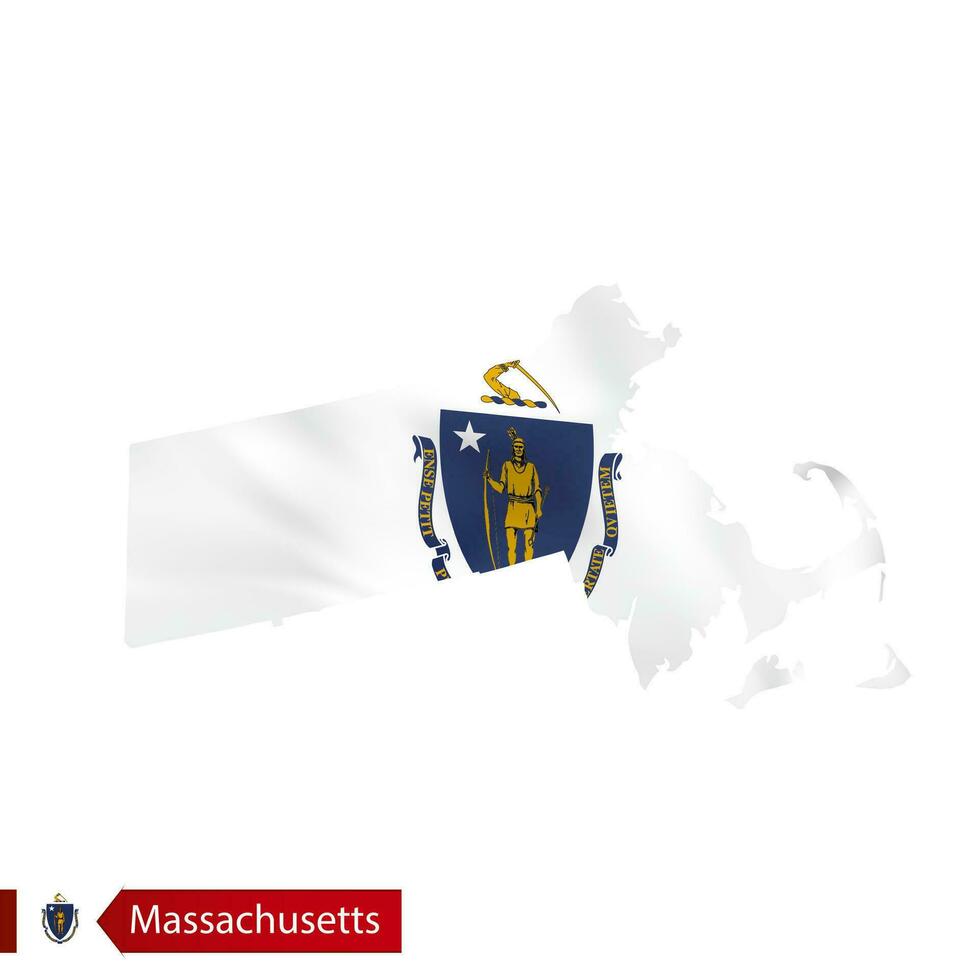 Massachusetts staat kaart met golvend vlag van ons staat. vector