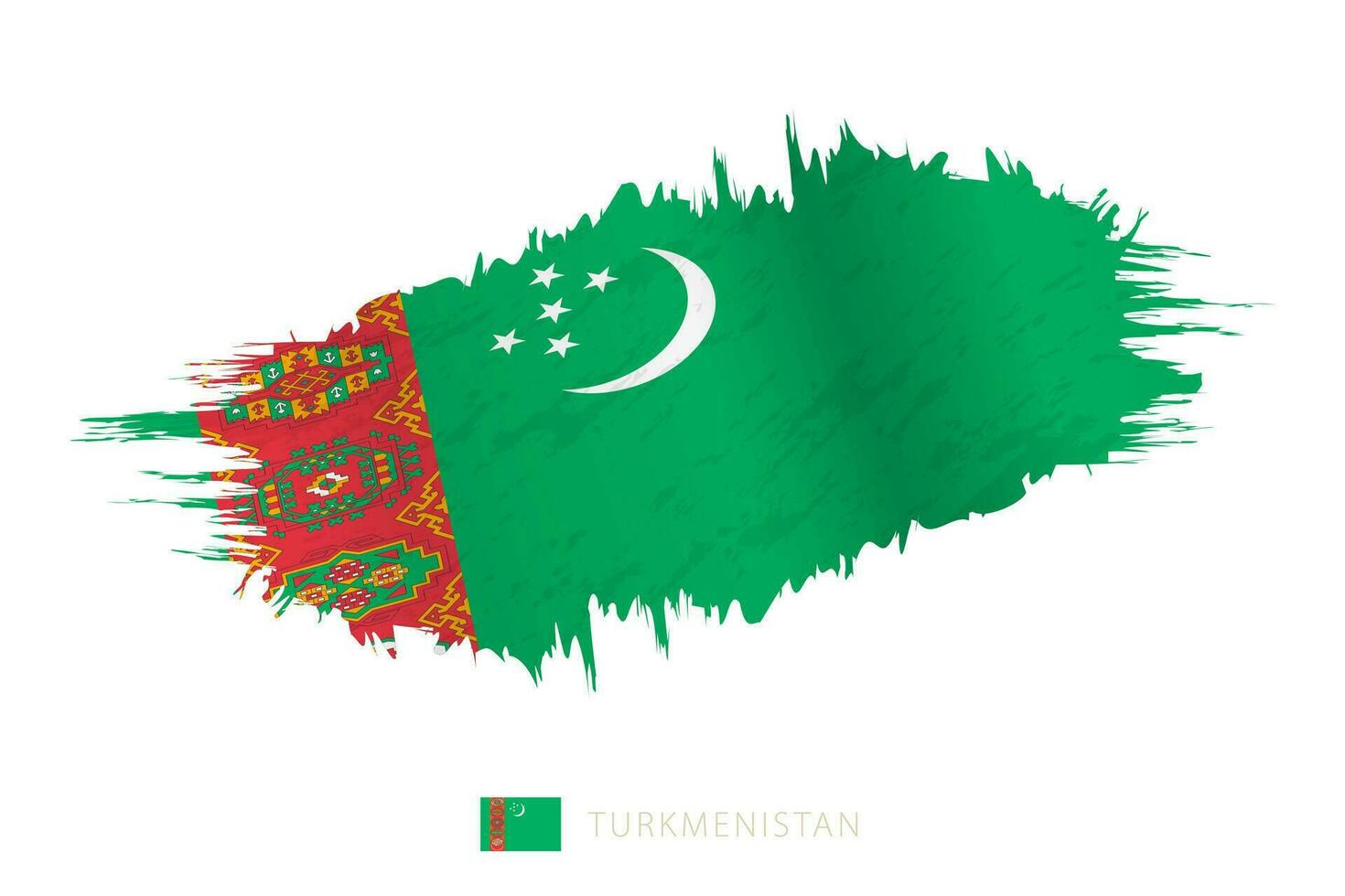 geschilderd penseelstreek vlag van turkmenistan met golvend effect. vector