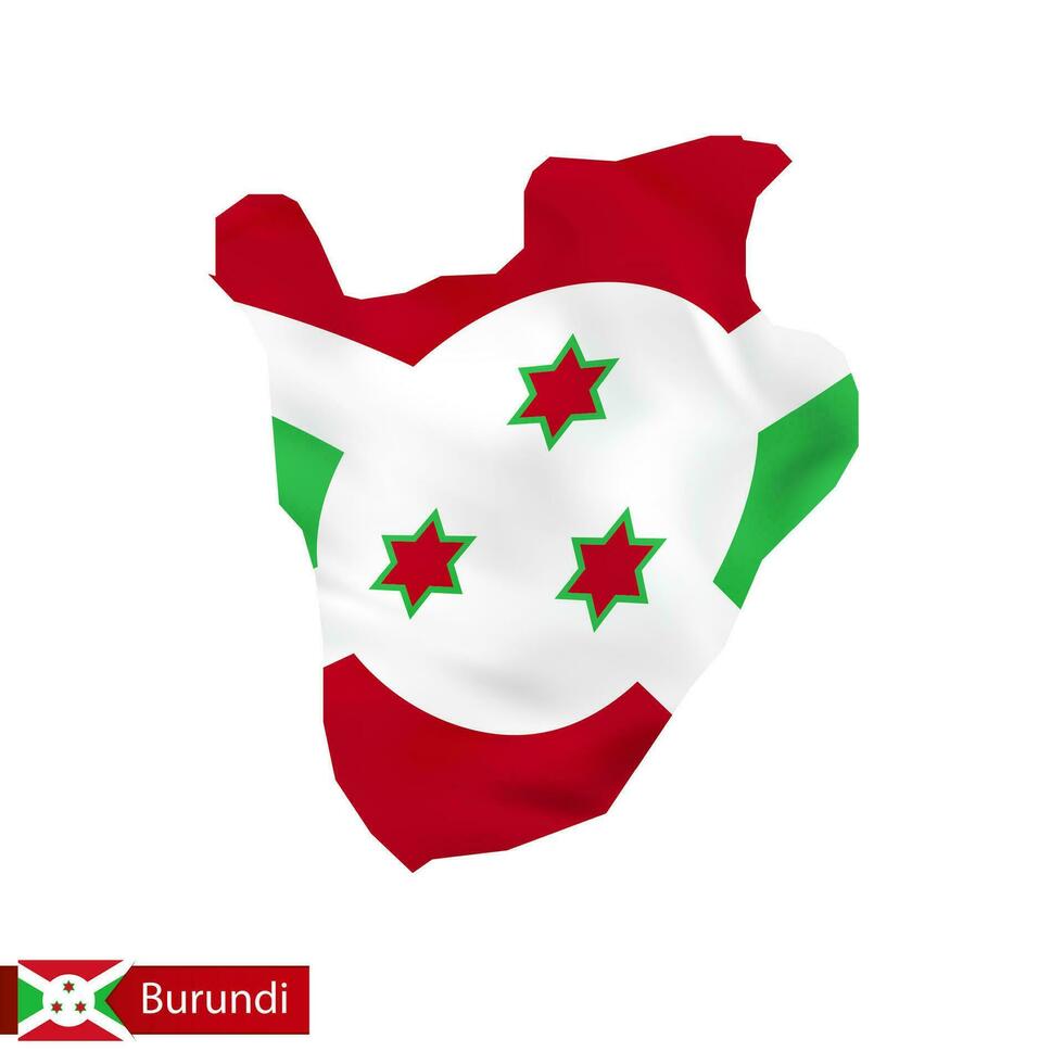 Burundi kaart met golvend vlag van land. vector