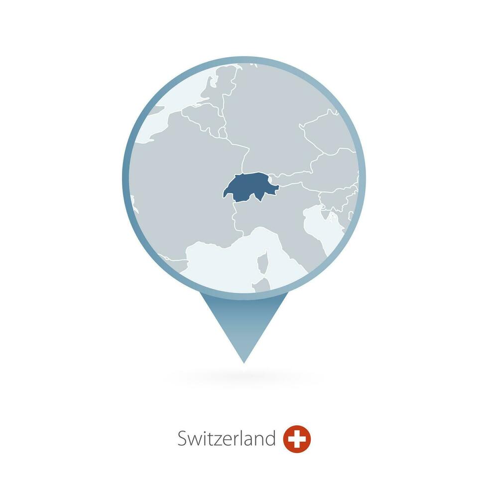 kaart pin met gedetailleerd kaart van Zwitserland en naburig landen. vector