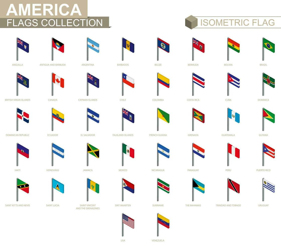 isometrische vlag verzameling, landen van Amerika. vector