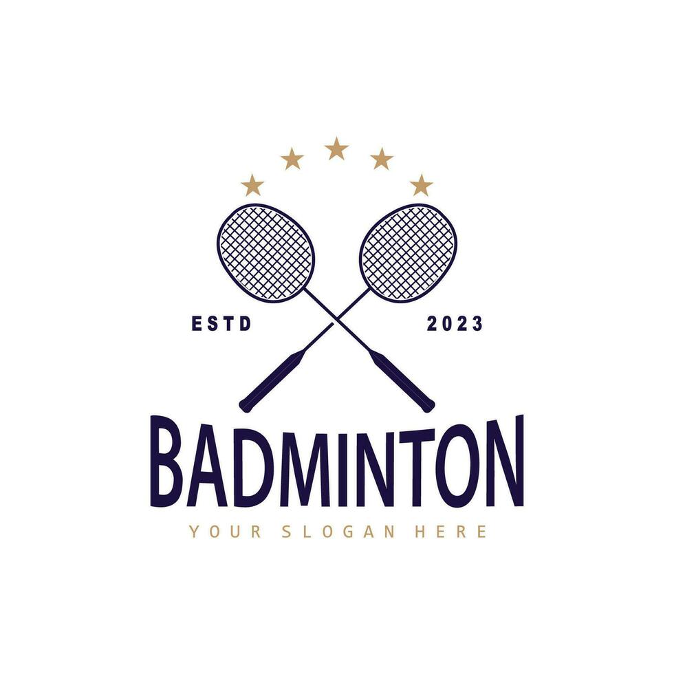 badminton logo, gemakkelijk badminton racket ontwerp, retro wijnoogst minimalistische sport- concept vector