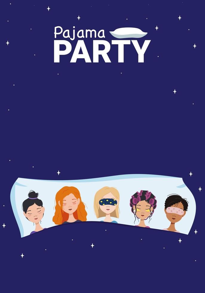 vrijgezellenfeest. vrouwen sleepover poster in feestpyjamastijl vector