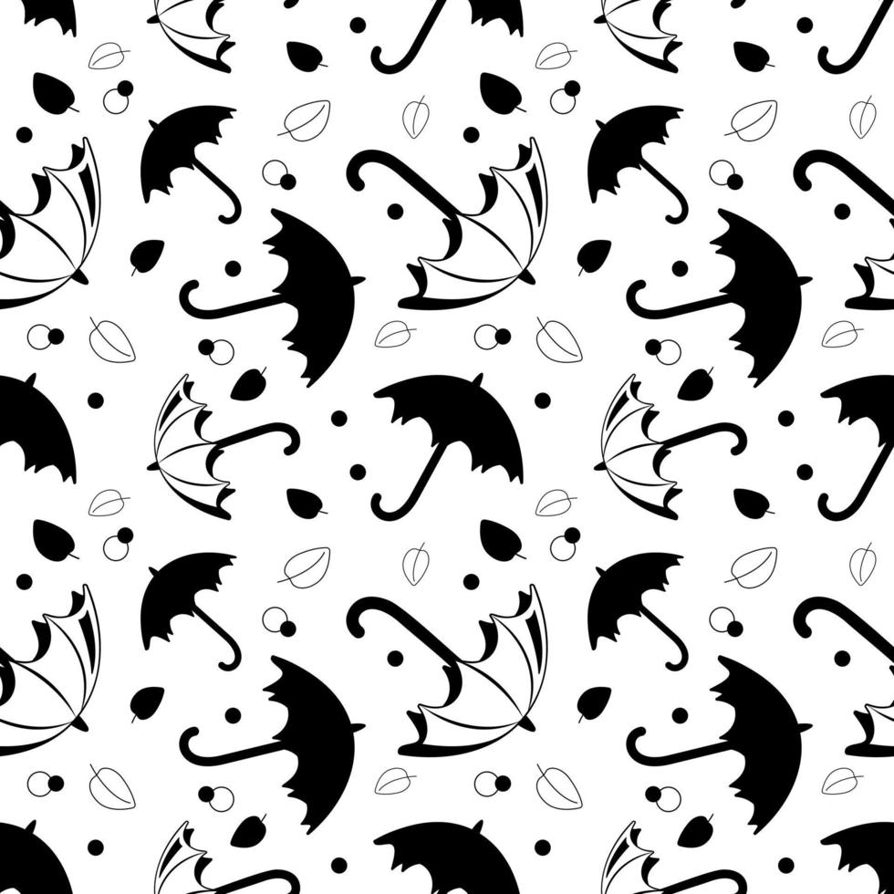 naadloos patroon met zwarte paraplu's en bladeren vector