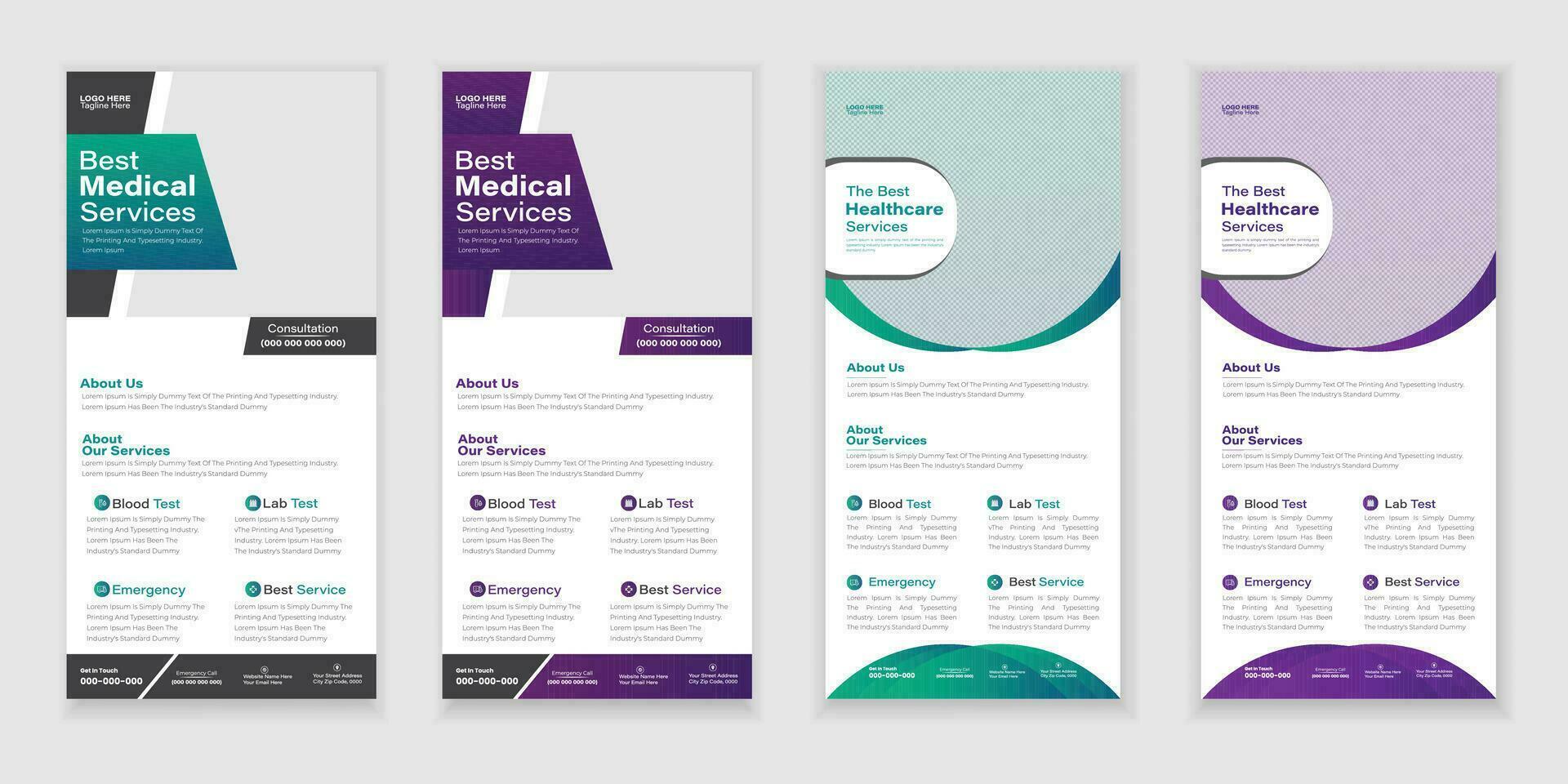 bundel medisch oprollen of dl folder en rek kaart ontwerp creatief folder set, zakelijke branding, brochure sjabloon vector