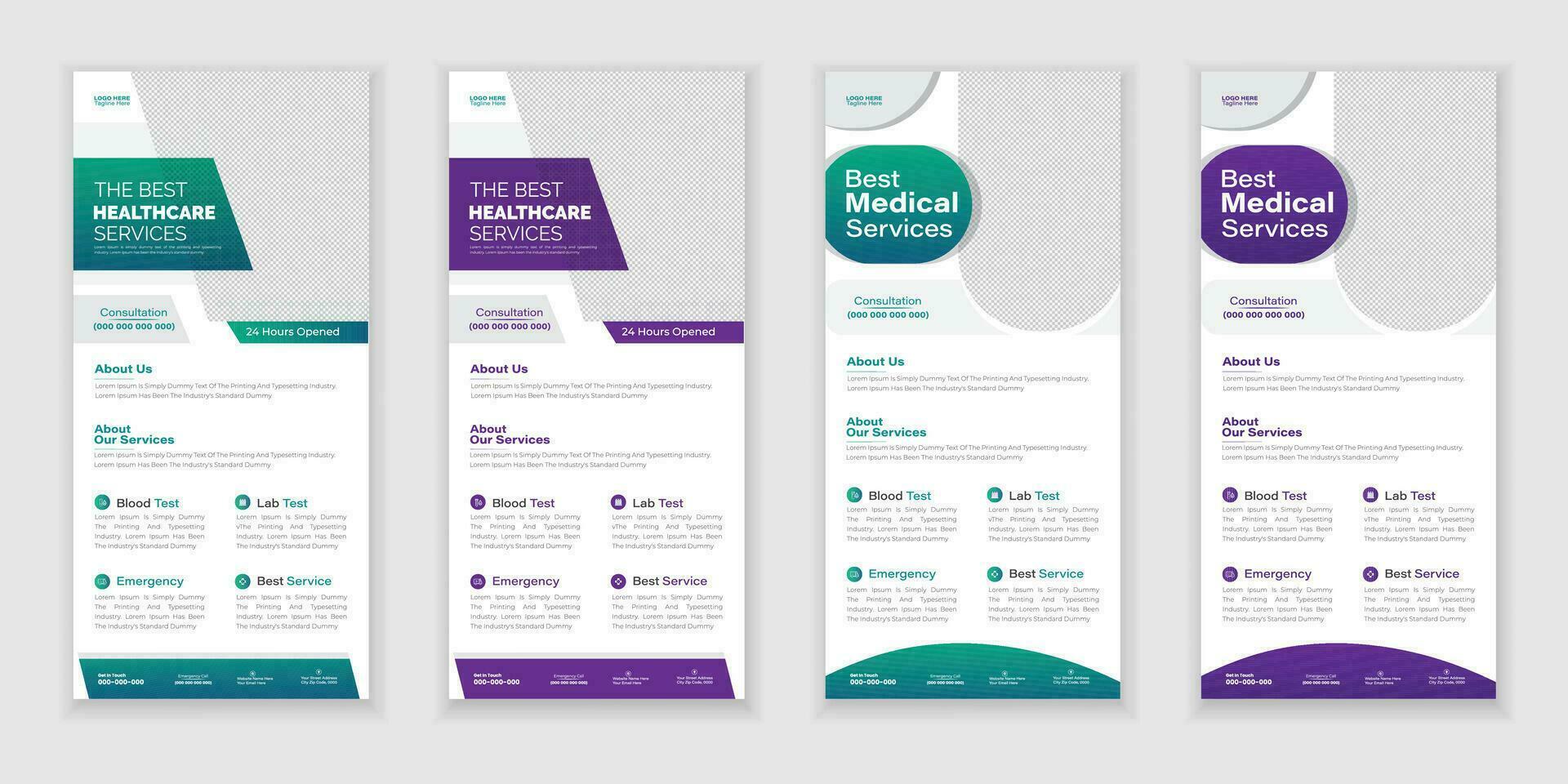 bundel medisch oprollen of dl folder en rek kaart ontwerp creatief folder set, zakelijke branding, brochure sjabloon vector