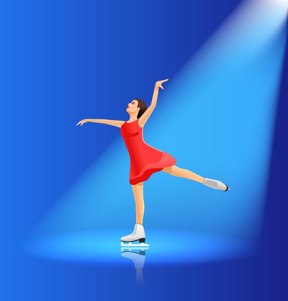 schaatser meisje dansen in een lichtstraal. vector illustratie