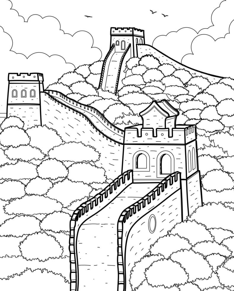 de Chinese muur. lineaire vectorillustratie. vector