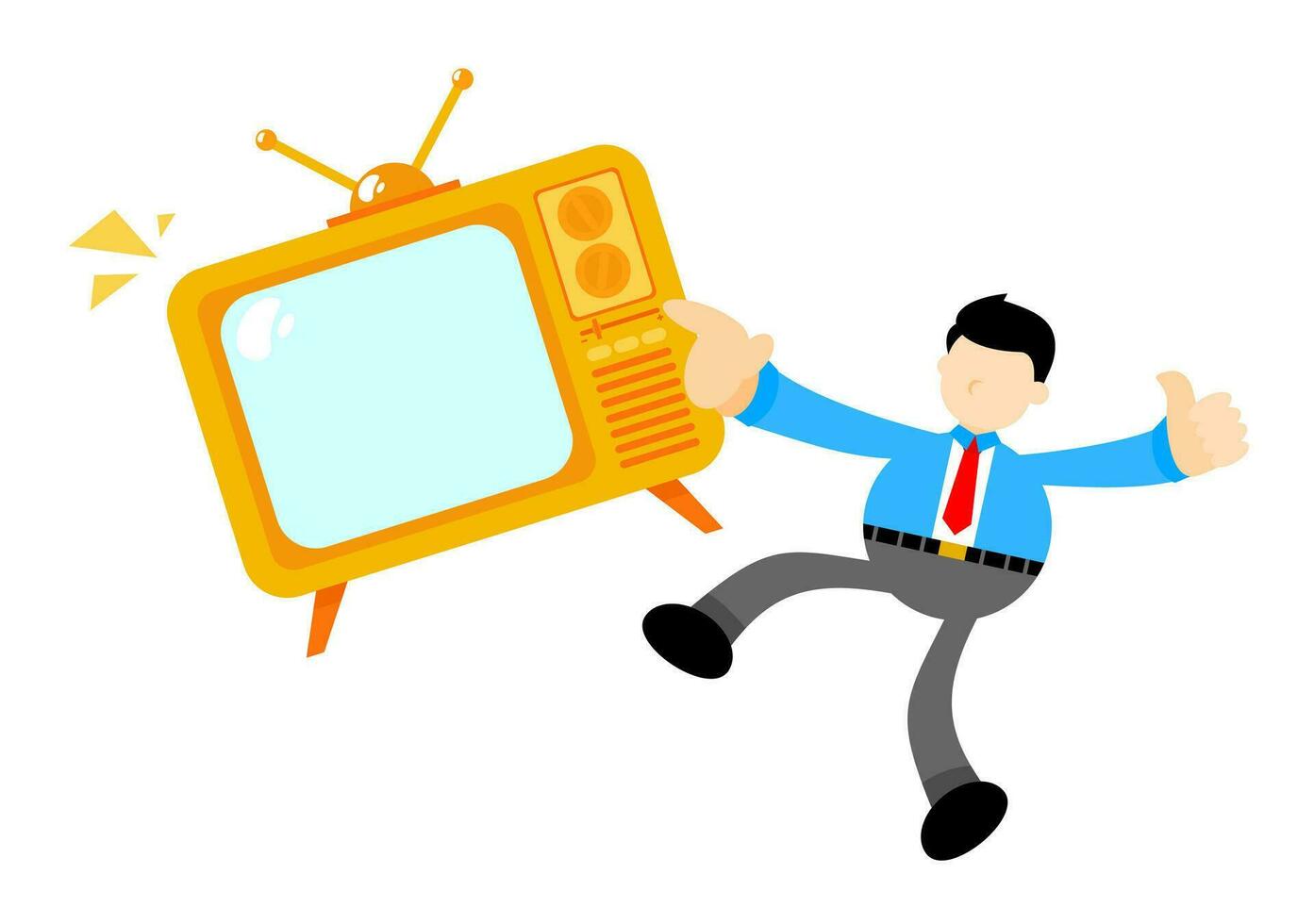 zakenman arbeider en geel televisie elektronisch tekenfilm tekening vlak ontwerp stijl vector illustratie