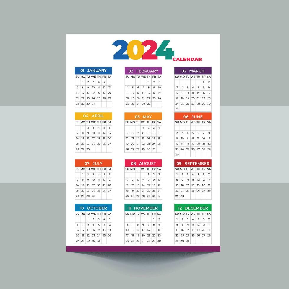 2024 kalender sjabloon ontwerp. week begint Aan zondag kantoor kalender. bureaublad ontwerper in gemakkelijk schoon stijl. zakelijke of bedrijf kalender. Engels vector kalender indeling.