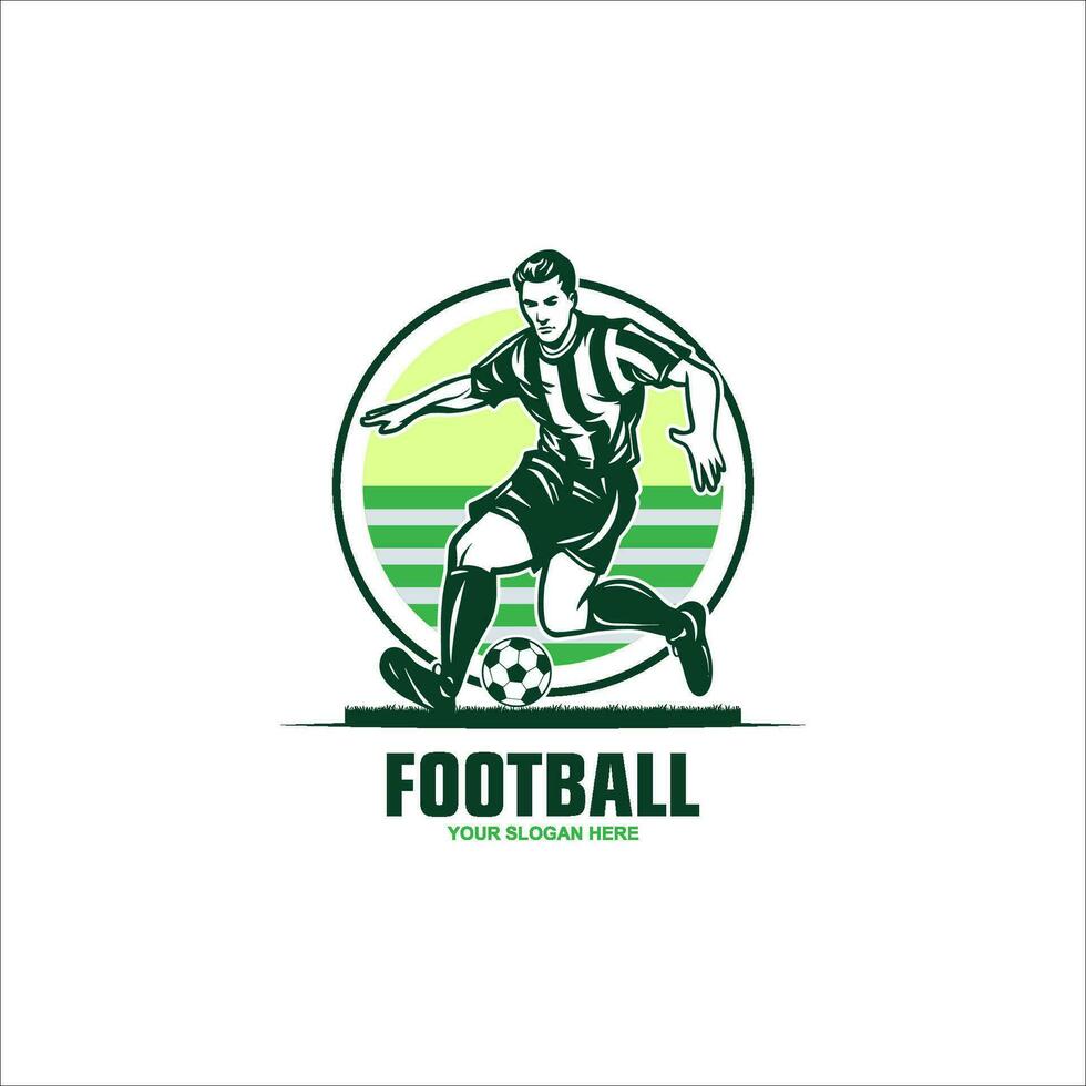 modern voetbal speler in actie logo met bal vector