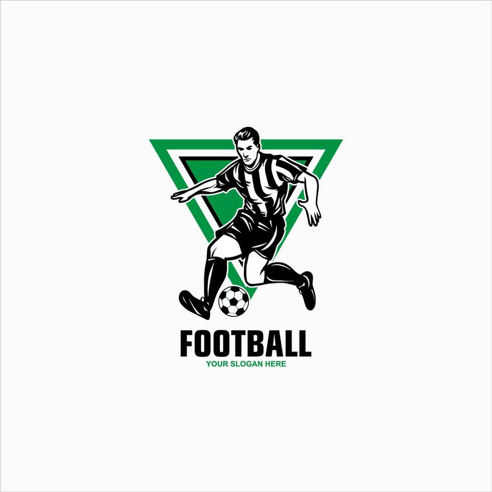 modern voetbal speler in actie logo met bal vector