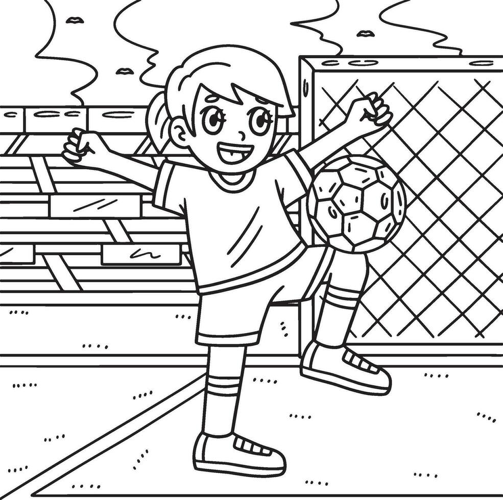 voetbal meisje balanceren bal Aan knie kleur bladzijde vector