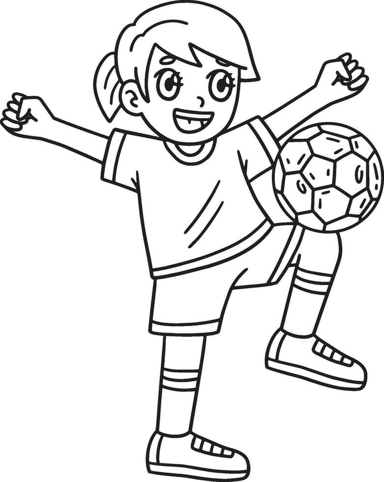 voetbal meisje balanceren bal Aan knie geïsoleerd vector