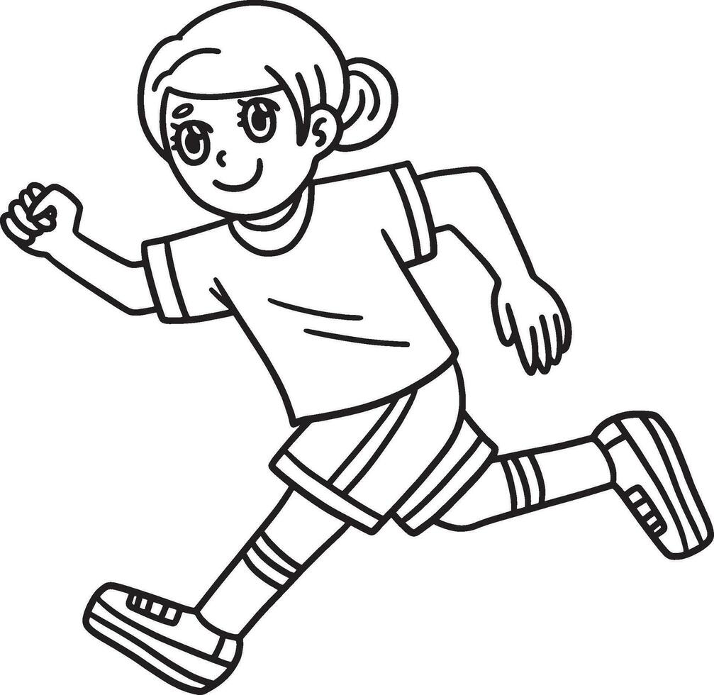 gelukkig meisje rennen geïsoleerd kleur bladzijde voor kinderen vector