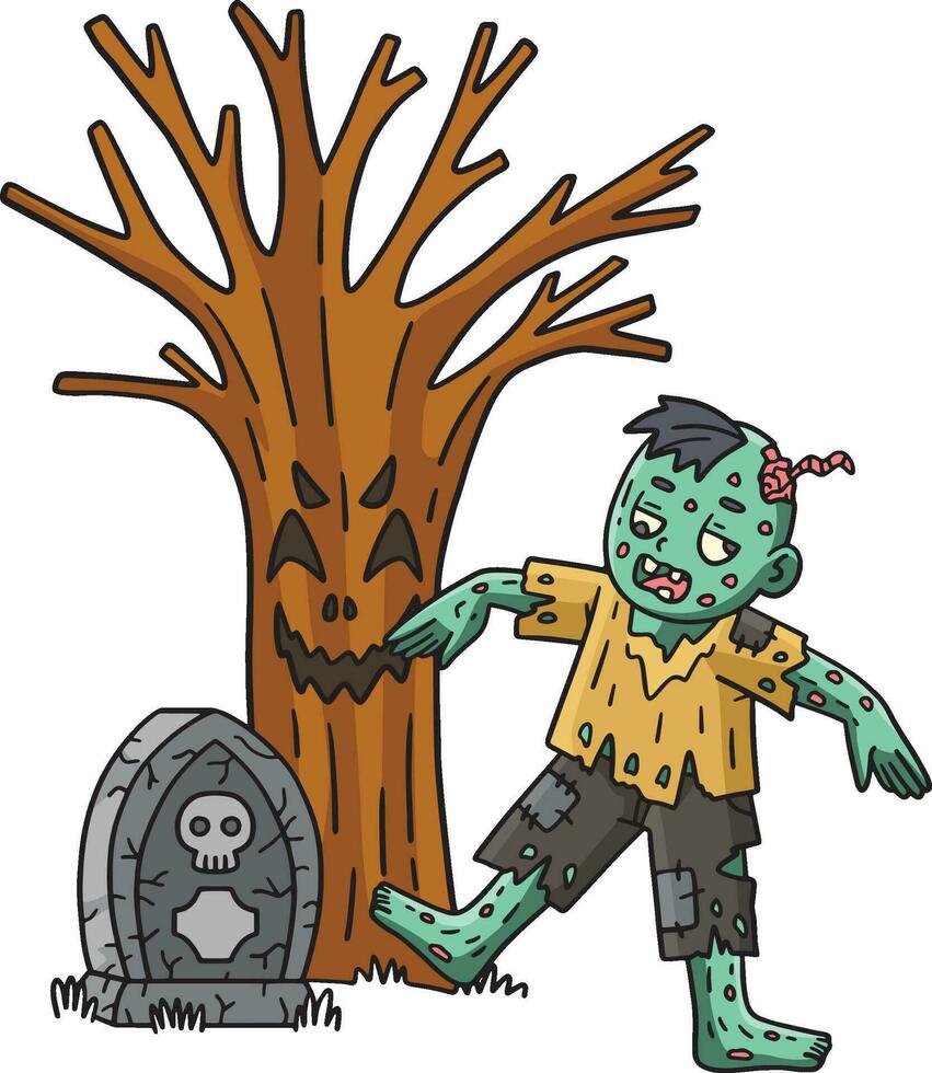 zombie onder spookachtig boom tekenfilm gekleurde clip art vector