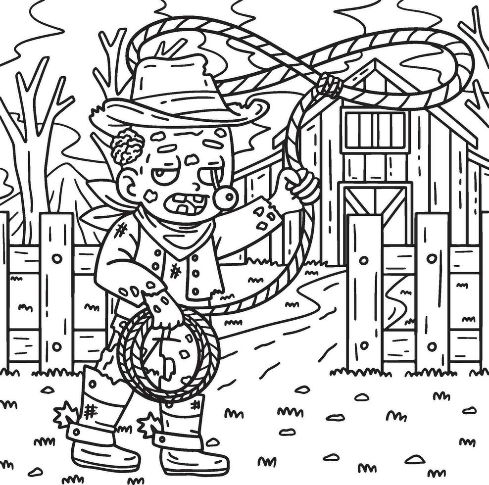 zombie in cowboy kleding kleur Pagina's voor kinderen vector