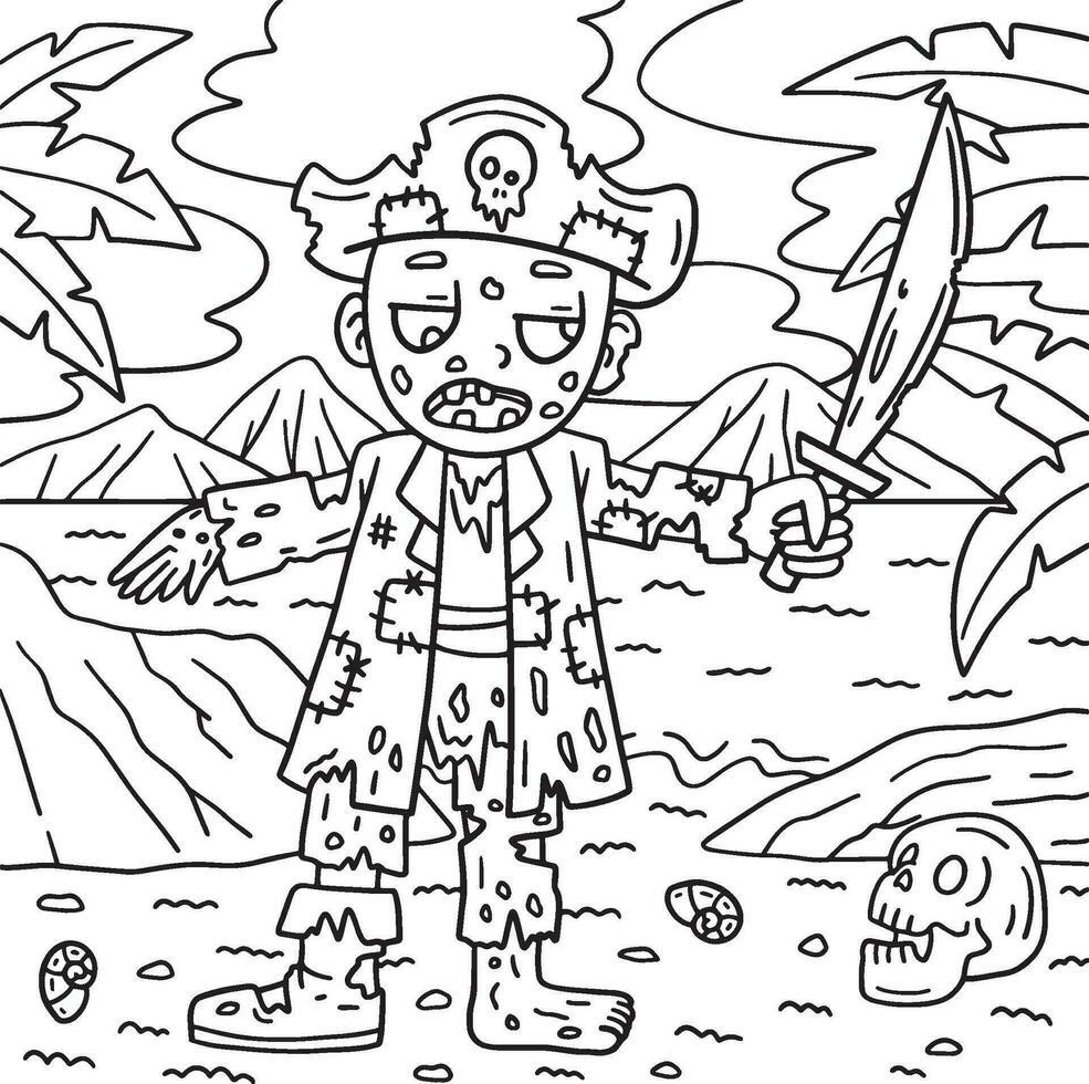 piraat zombie kleur Pagina's voor kinderen vector