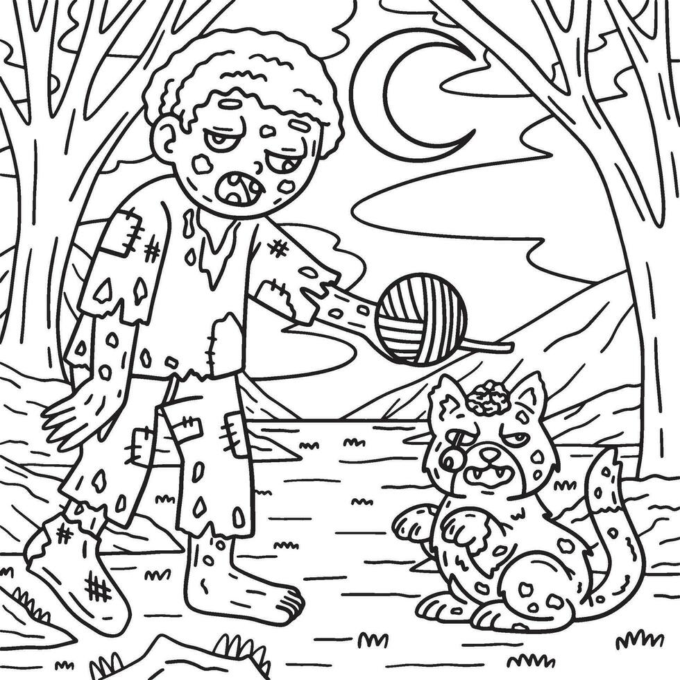 zombie en ondood kat kleur Pagina's voor kinderen vector