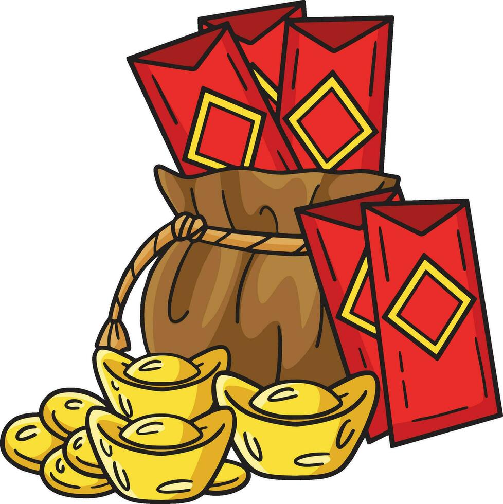 jaar van de draak Angpao en goud baar clip art vector