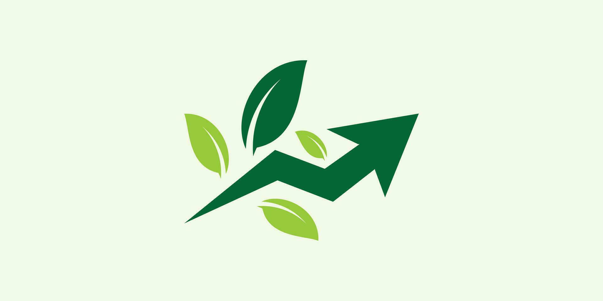 groei logo ontwerp met pijl richting elementen met bladeren. vector