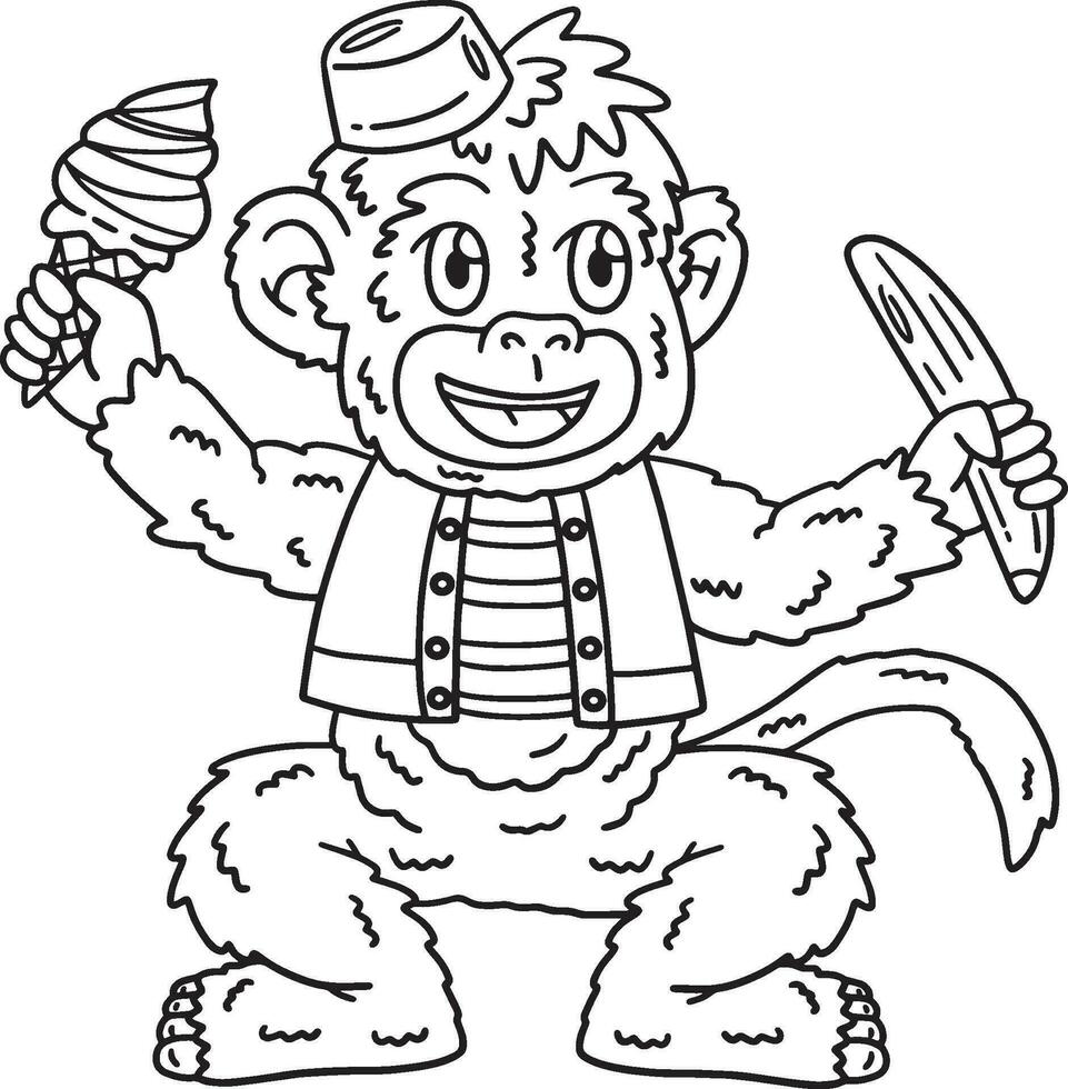 circus aap geïsoleerd kleur bladzijde voor kinderen vector