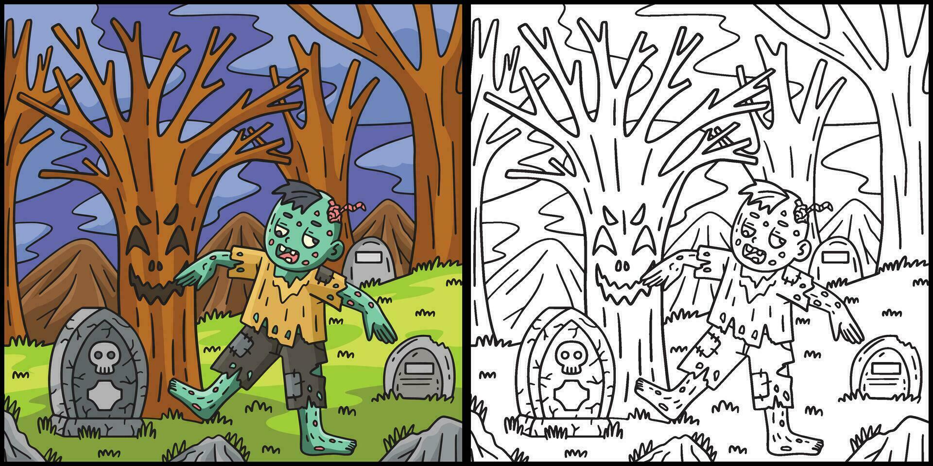zombie onder een spookachtig boom kleur illustratie vector