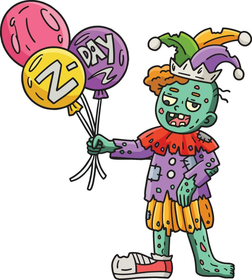 zombie clown met ballonnen tekenfilm gekleurde clip art vector