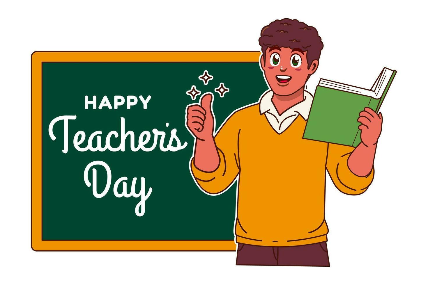 gelukkig leraren dag met zwart mannetje leraar en schoolbord vector