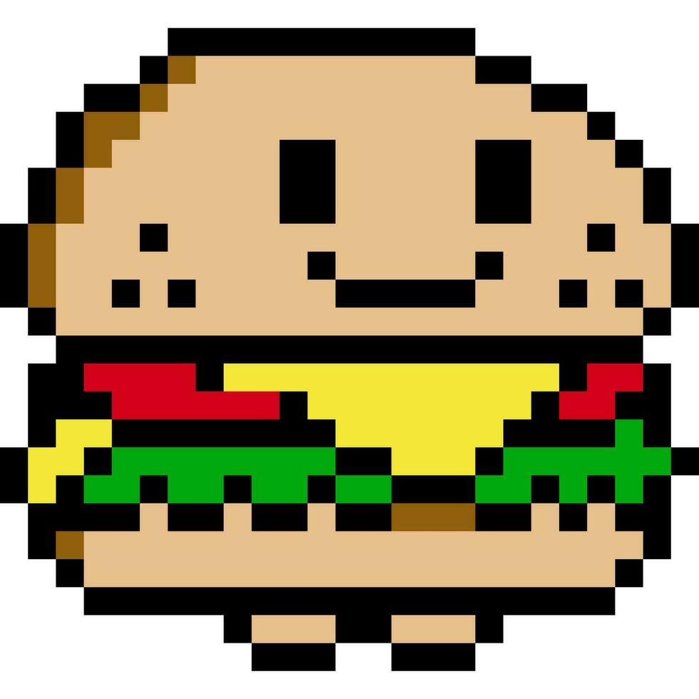 hamburger tekenfilm icoon in pixel stijl vector