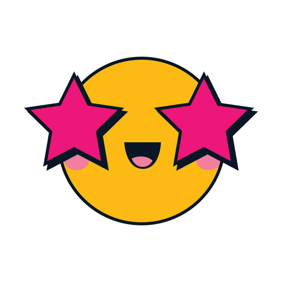 vector een grijnzend gezicht met sterrenhemel ogen groot grootte van geel emoji glimlach