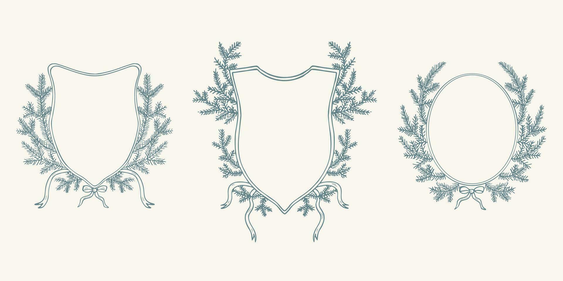 winter kader grens klassiek wijnoogst stijl hand- getrokken vector illustratie . feestelijk kader voor uitnodigingen, bruiloft decor, menu, monogram, papier, afdrukken. wijnoogst elegant achtergrond sjabloon voor ontwerp