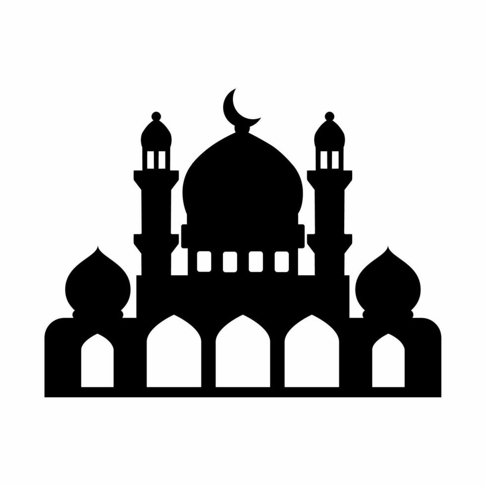 moskee silhouet vector. moskee gebouw icoon voor symbool eid mubarak viering. Ramadan ontwerp grafisch in moslim cultuur en Islam religie vector