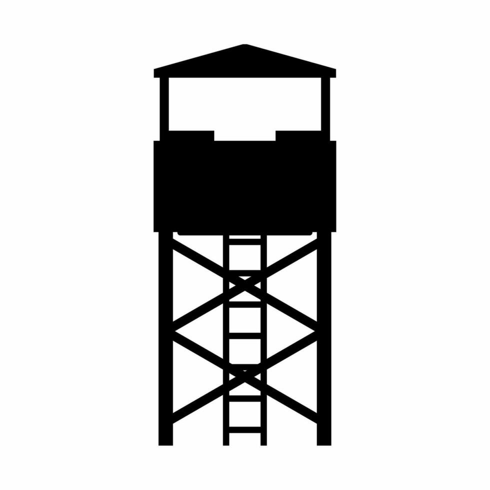 uitkijktoren silhouet vector. bewaker toren silhouet kan worden gebruikt net zo icoon, symbool of teken. bewaker post icoon vector voor ontwerp van leger, veiligheid of verdediging