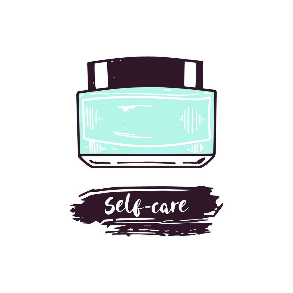 hand getekend glas pot met room, schoonheid kunstmatig element, zelf zorg. illustratie voor schoonheid salon, kunstmatig op te slaan, bedenken ontwerp. tekening schetsen stijl. vector