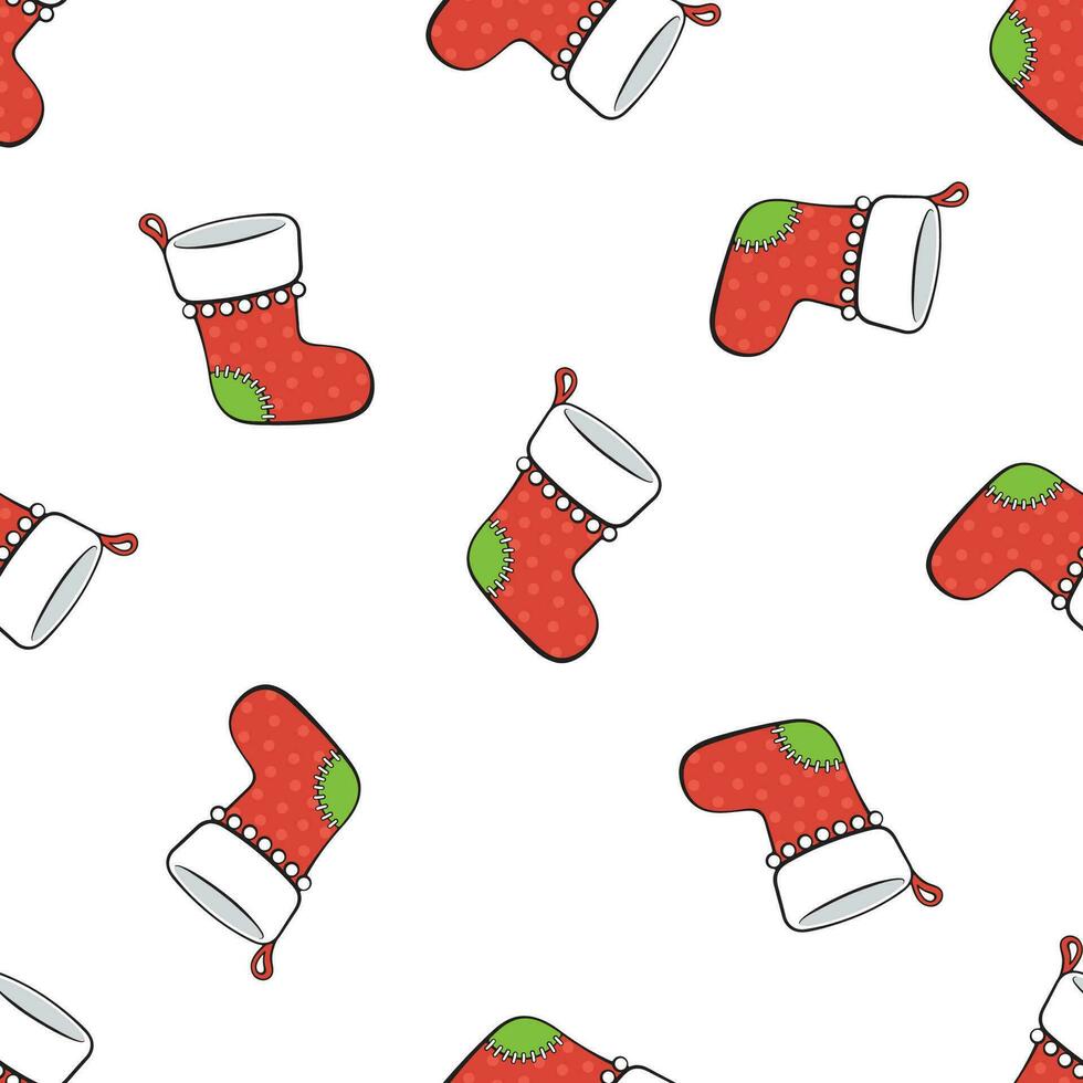 naadloos patroon met vallend Kerstmis rood sokken voor cadeaus met contour vector