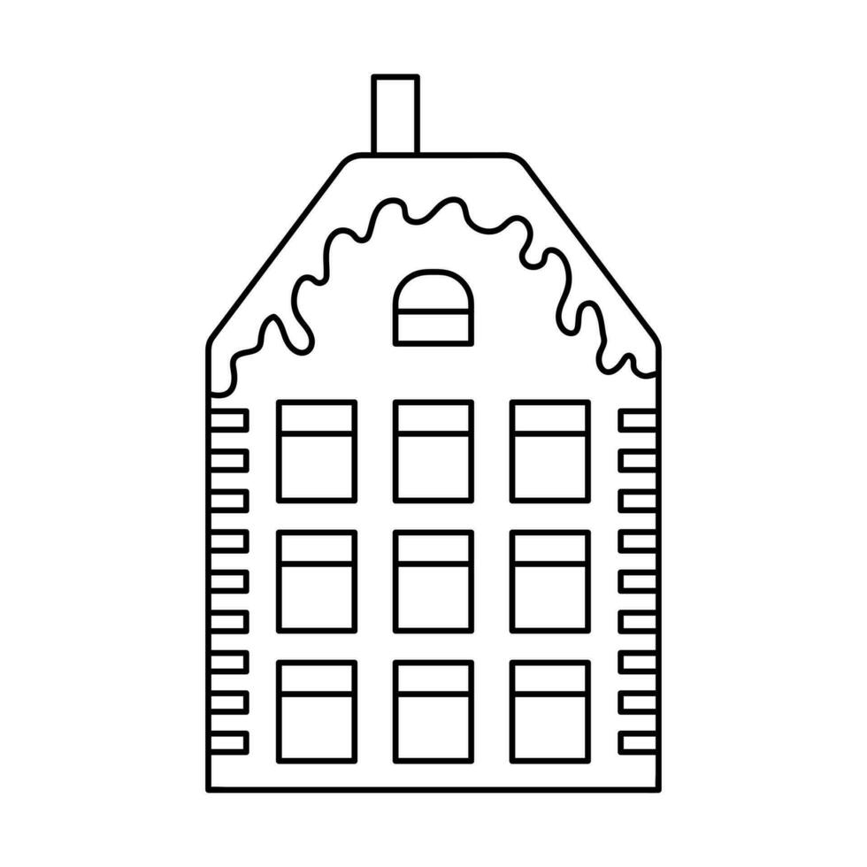 schattig Scandinavisch tekening huis. Nederlands kanaal lineair huis. traditioneel architectuur van nederland, belgie en Amsterdam. hand- getrokken vector illustratie geïsoleerd Aan wit achtergrond.