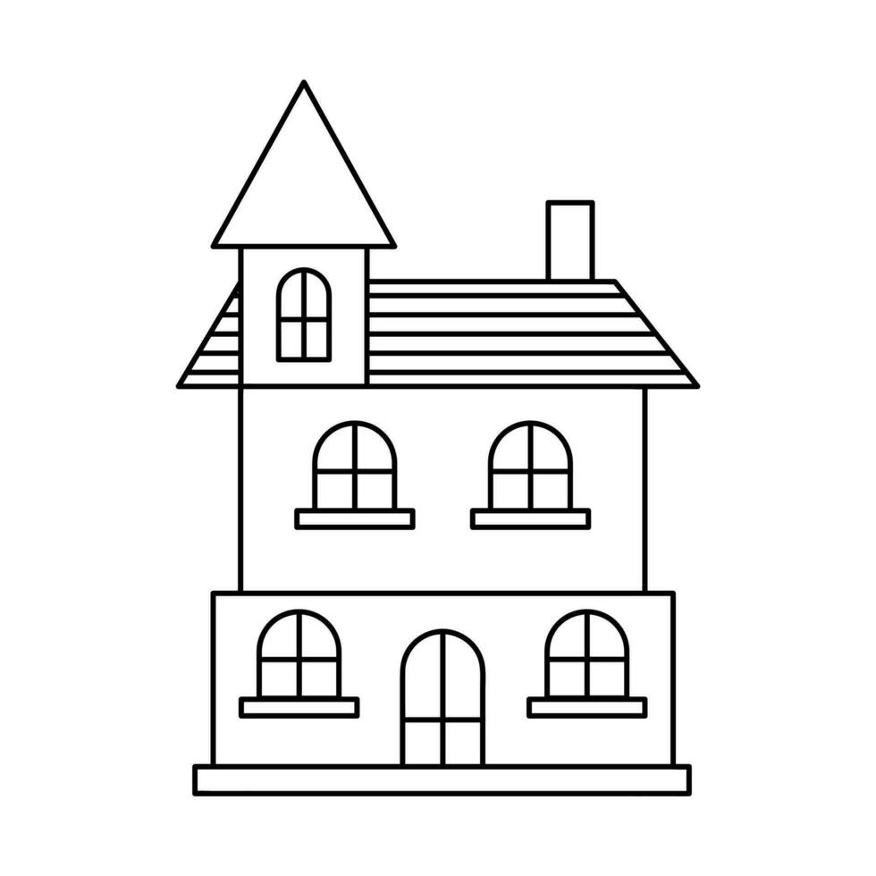 schattig Scandinavisch tekening huis. Nederlands kanaal lineair huis. traditioneel architectuur van nederland, belgie en Amsterdam. hand- getrokken vector illustratie geïsoleerd Aan wit achtergrond.