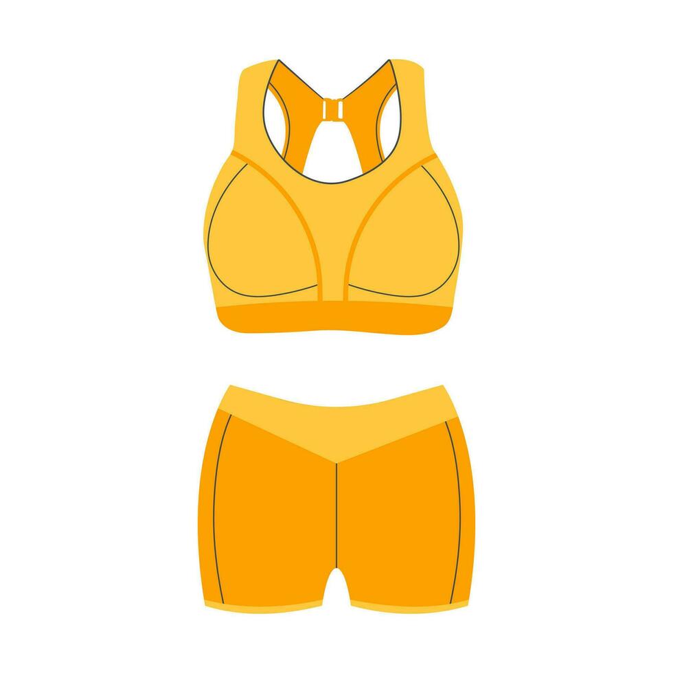 sport- shorts en top. vrouw geschiktheid pak. gezond levensstijl, verliezen gewicht, eetpatroon concept. vlak tekenfilm illustratie. vector