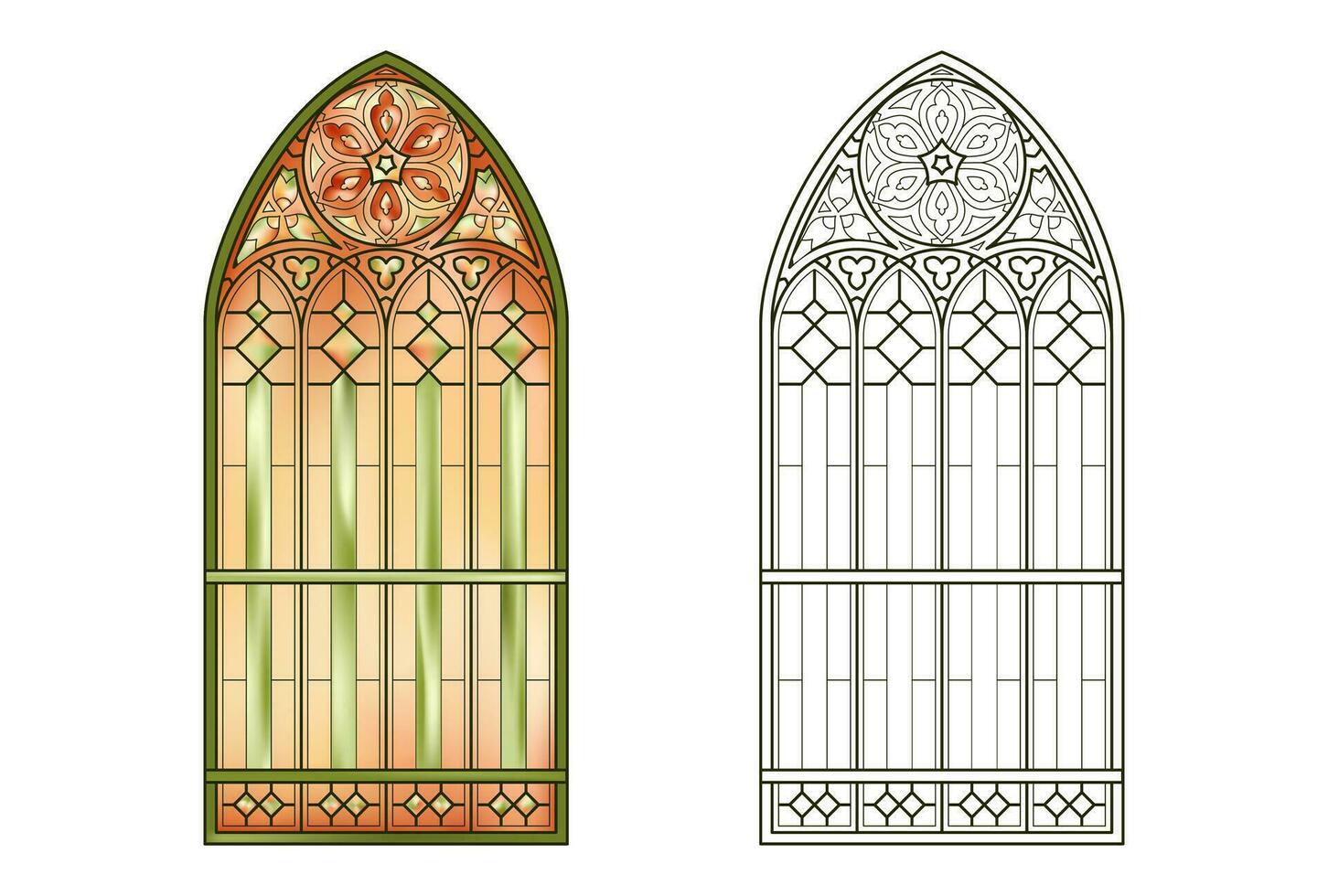 werkblad met gebrandschilderd kerk glas in rang kleuren. vector